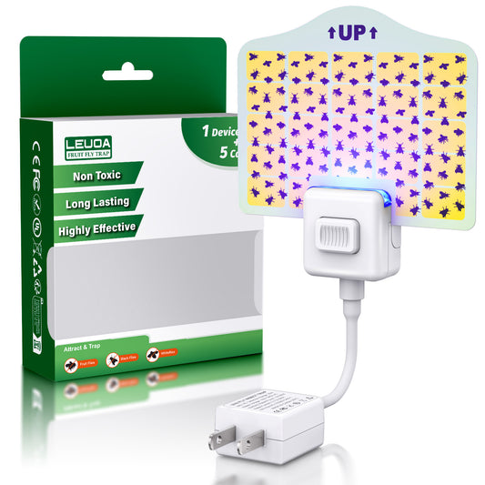 Leuoa Fruit Fly Traps for Indoors, Plug in UVA Fly Catcher for Kitchen and Dining Room 1 Device with 5 Yellow Glue Cards