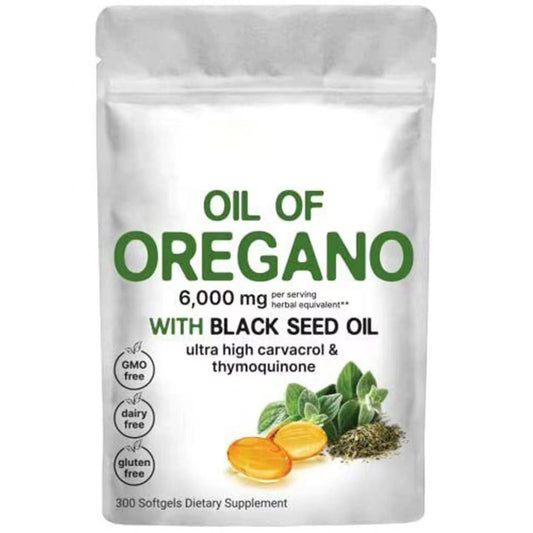 Oil of Oregano 6,000 mg Equivalent with Black Seed Oil | 165 mg Carvacrol | 300 Softgels | Dietary Supplement | Non-GMO, Gluten Free, Dairy Free | 150 Servings | Eco-Friendly Packaging