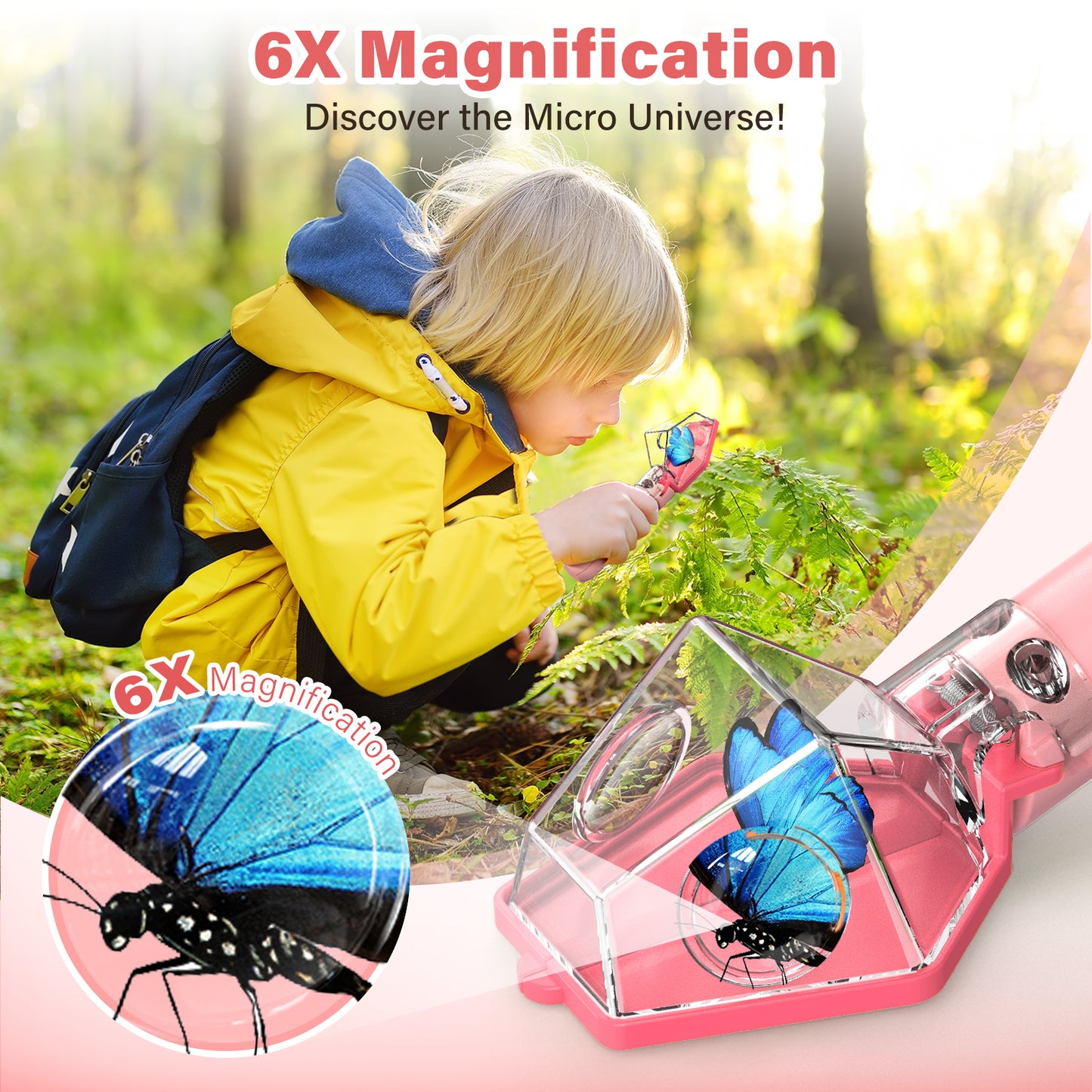Bug Catcher for Kids, Insect Trap Kit with 6X Magnifier Glass - STEM Educational Exploration Tool for Indoor and Outdoor,Christmas Birthday Gifts Toys for Adults, Boys, and Girls  2PCS
