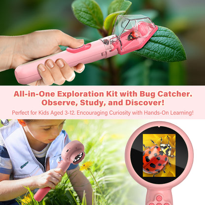 Microscope for Kids with Bug Catcher, 1080P HD Digital Handheld Portable Kids Microscope, 2 in 1 STEM Science Educational Learning Kit Christmas Birthday Gifts Toys for 3-15 Boys & Girls