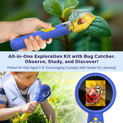 Microscope for Kids with Bug Catcher, 1080P HD Digital Handheld Portable Kids Microscope, 2 in 1 STEM Science Educational Learning Kit Christmas Birthday Gifts Toys for 3-15 Boys & Girls
