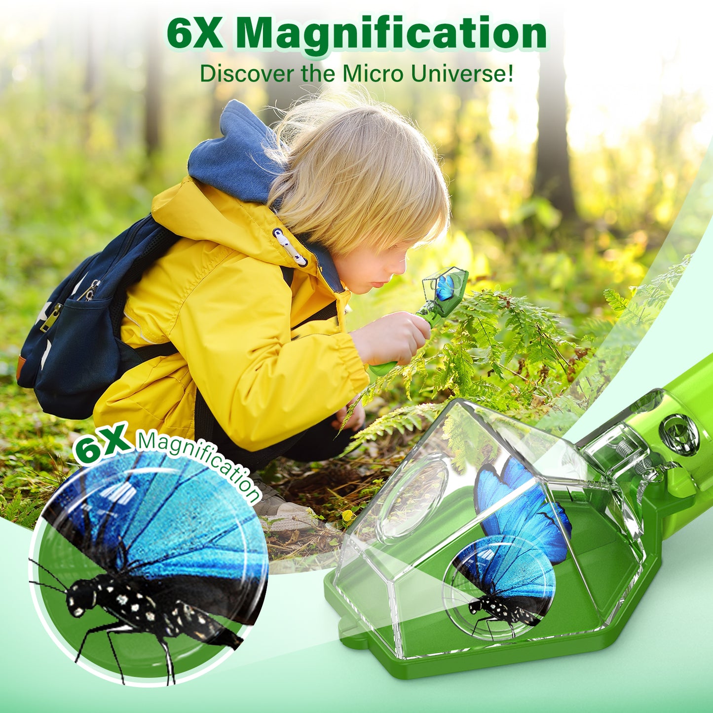 Bug Catcher for Kids, Insect Trap Kit with 6X Magnifier Glass - STEM Educational Exploration Tool for Indoor and Outdoor,Christmas Birthday Gifts Toys for Adults, Boys, and Girls  2PCS