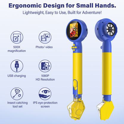 Microscope for Kids with Bug Catcher, 1080P HD Digital Handheld Portable Kids Microscope, 2 in 1 STEM Science Educational Learning Kit Christmas Birthday Gifts Toys for 3-15 Boys & Girls