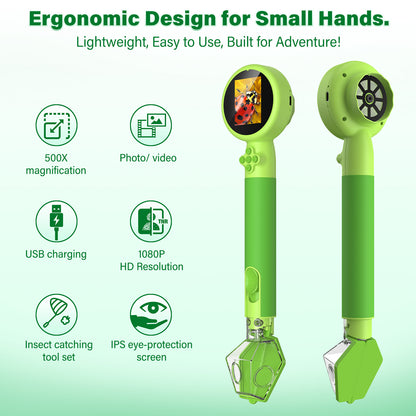 Microscope for Kids with Bug Catcher, 1080P HD Digital Handheld Portable Kids Microscope, 2 in 1 STEM Science Educational Learning Kit Christmas Birthday Gifts Toys for 3-15 Boys & Girls
