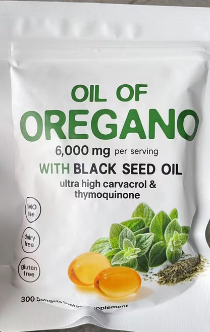 Oil of Oregano 6,000 mg Equivalent with Black Seed Oil | 165 mg Carvacrol | 300 Softgels | Dietary Supplement | Non-GMO, Gluten Free, Dairy Free | 150 Servings | Eco-Friendly Packaging