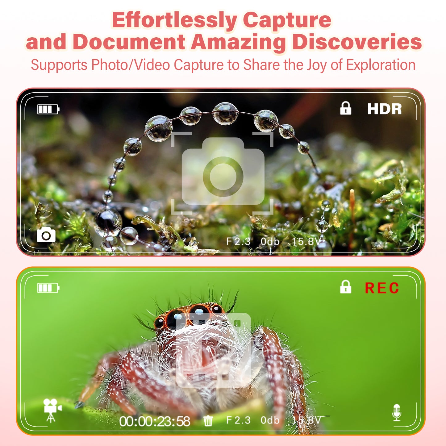 Microscope for Kids with Bug Catcher, 1080P HD Digital Handheld Portable Kids Microscope, 2 in 1 STEM Science Educational Learning Kit Christmas Birthday Gifts Toys for 3-15 Boys & Girls