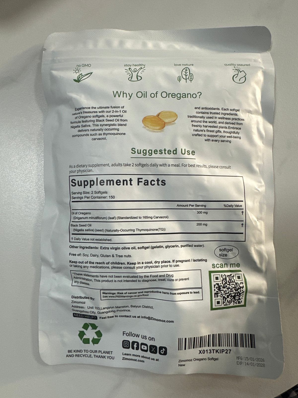 Oil of Oregano 6,000 mg Equivalent with Black Seed Oil | 165 mg Carvacrol | 300 Softgels | Dietary Supplement | Non-GMO, Gluten Free, Dairy Free | 150 Servings | Eco-Friendly Packaging