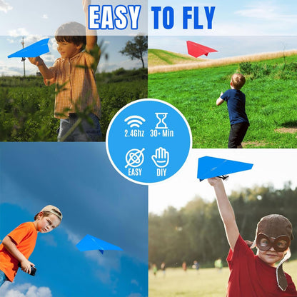 RC Paper Plane, Remote Control Airplane Kit with Colored Papers, Super Easy Fly Toy for Kids DIY STEM KIT