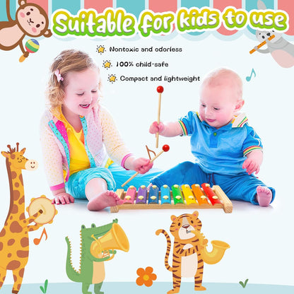 Wooden Xylophone Musical Toy, 8 Rainbow Keys, 2 Mallets, Educational Instrument for Toddlers