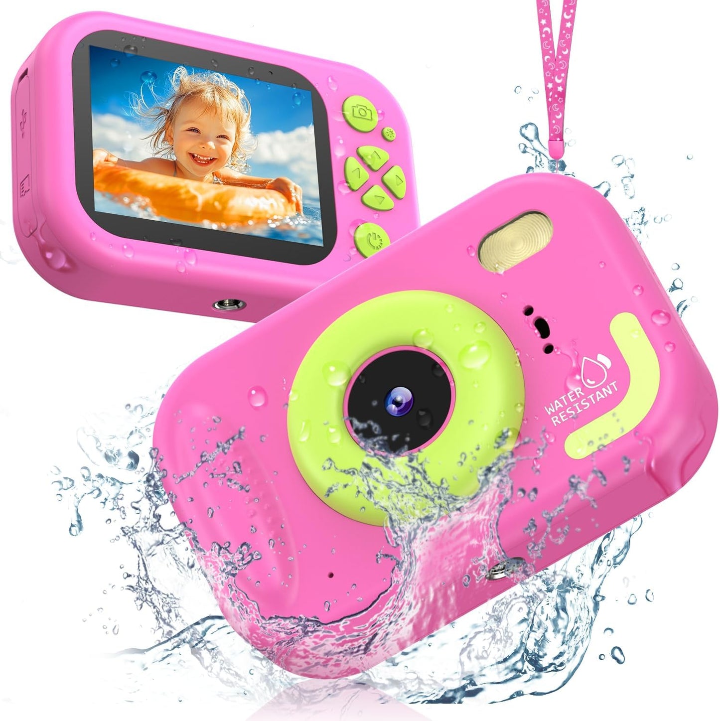 Kids Camera Waterproof, IP68 Underwater Camera for Kids Aged 3-12, HD Kids Digital Camera with 1080P Video Recording, Durable ABS Material