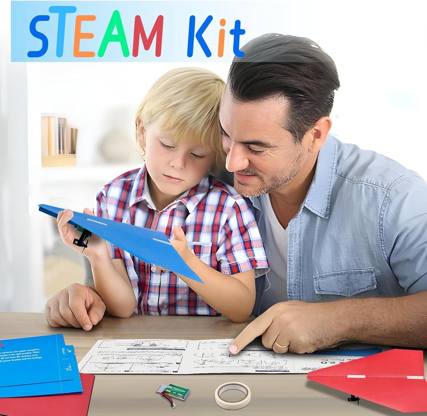 RC Paper Plane, Remote Control Airplane Kit with Colored Papers, Super Easy Fly Toy for Kids DIY STEM KIT