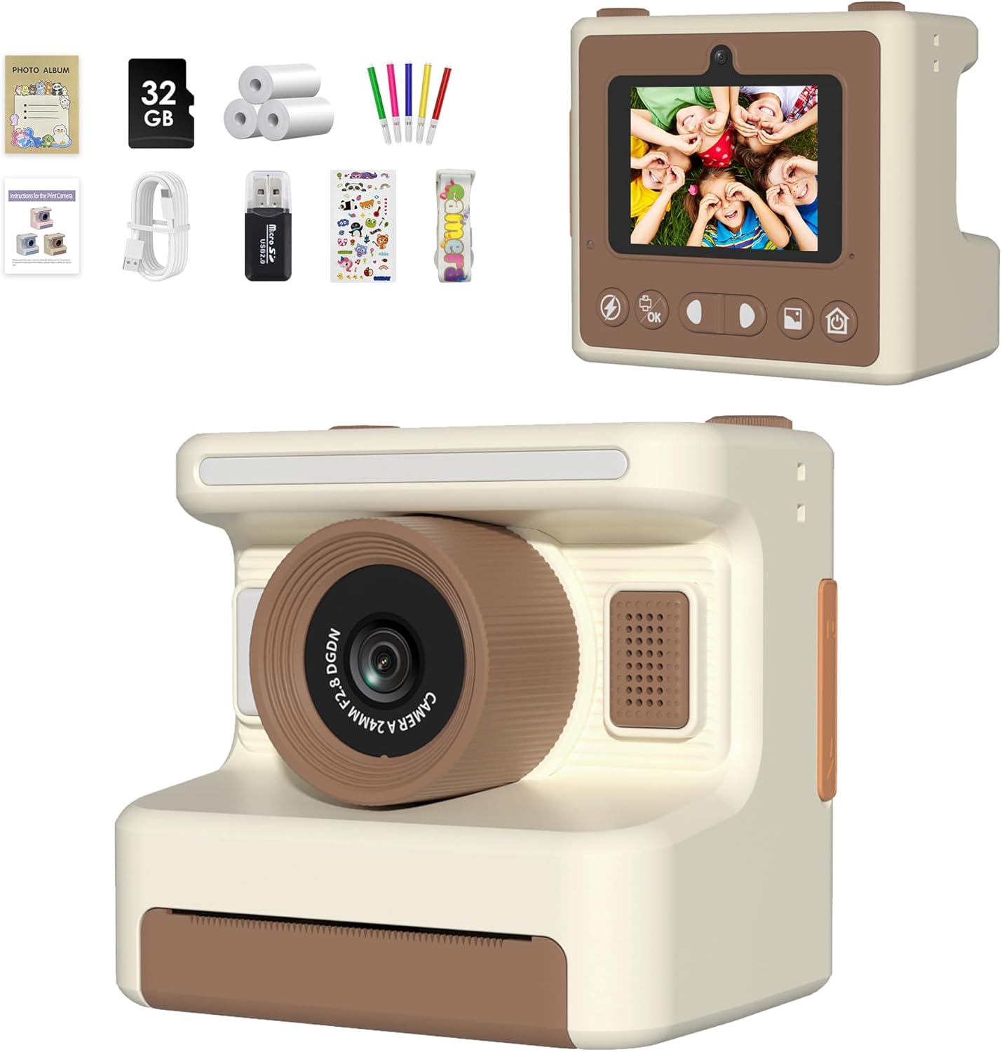 Kids Camera Instant Print, Instant Print Camera for Kids with 32GB SD Card, Toddler Gift for Ages 6-12, Grayscale Printing No Ink