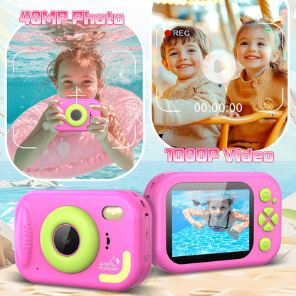 Kids Camera Waterproof, IP68 Underwater Camera for Kids Aged 3-12, HD Kids Digital Camera with 1080P Video Recording, Durable ABS Material