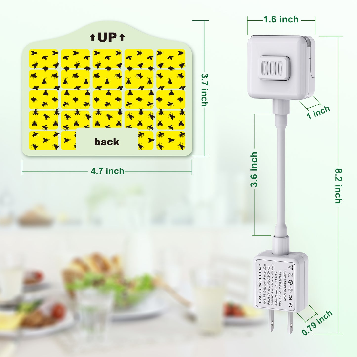 Leuoa Fruit Fly Traps for Indoors, Plug in UVA Fly Catcher for Kitchen and Dining Room 1 Device with 5 Yellow Glue Cards